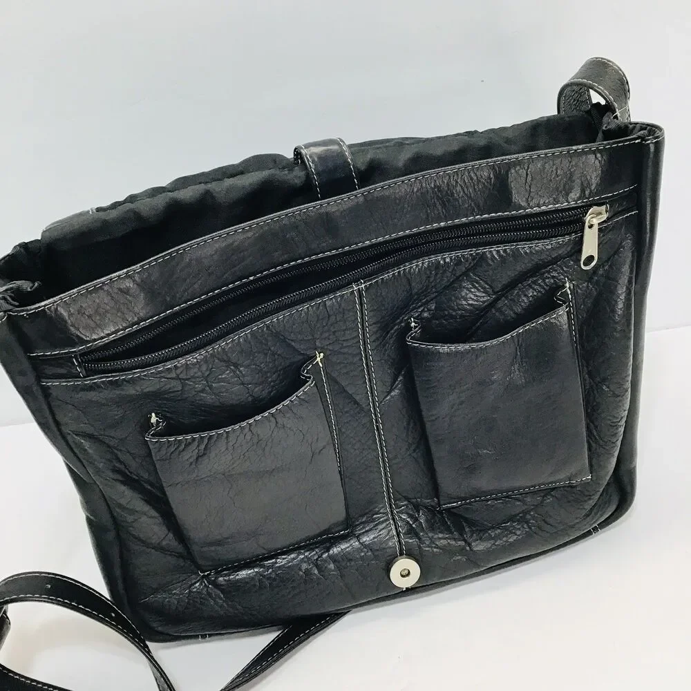 Latico Natural Leather LARGE Yosemite Messenger Bag Laptop Unisex Men Black